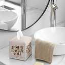 Christian Bible Tissue Box Cover Jesus Loves You 1 John 4:19 Bible Verse Religious Decorative Aesthetic Square Faux Leather Tissue Box Holder Dispenser, 5.3x5.3x5.3 Inch