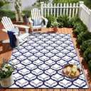 OLANLY Reversible Outdoor Rug 5x8 ft Clearance, Waterproof Outdoor Plastic Straw Rug with Interlacing Pattern, RV Mat for Patio, Camping, Balcony, Deck, Backyard, Navy & White