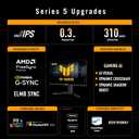 ASUS TUF Gaming Series 5 24.5 1080P Gaming Monitor (VG259QMRL5A) - Full HD, Fast-IPS Panel, 310Hz, 0.3ms, DisplayHDR400, 99% sRGB, Height Adjustable, DisplayWidget, Gaming AI