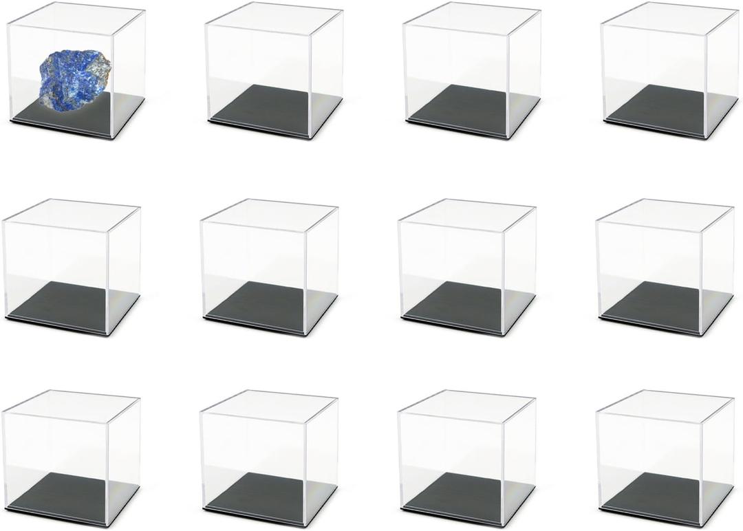 12Pcs Mineral Sample Case, Plastic Display Cube with Lid, Mini Clear Display Case, 1x1x1 Inch Specimen Boxes for Rocks and Minerals Jewelry Storage