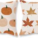 2 x TAJWE Fall Pillow Covers 18x18 Inch Set of 2 Orange Maple Leaves Pumpkins Autumn Pillowcases Farmhouse Decorative Seasonal Thanksgiving Harvest Cushion Cases for Sofa Couch Home Decor
