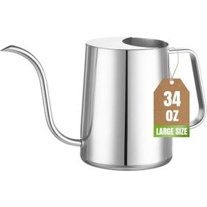34oz/1000ml Watering Can Indoor Plants with Long Spout, Plant Watering Can for Ergonomic Handle, Rust-Resistant & Durable 304 Stainless Steel, Office & Home
