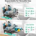 GSlife Expandable Dish Drying Rack for Kitchen Counter, Large Capacity 2-in-1 Rust Resistant Dish Drainer with Swivel Spout and Pull Out Over Sink Extension, 16.7" W x 12.6"-22.4" L, Black