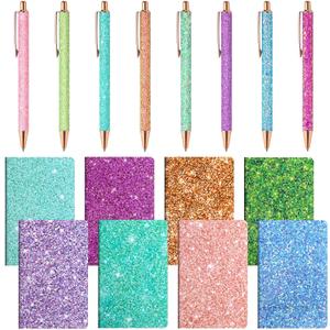 Sayglossy 16 Pack Glitter Pens and Notepads Set 8 Mini Glitter Pocket Notebooks 8 Fancy Sparkly Ballpoint Pens Stationery Gifts for Women Teacher Journaling School Office Supplies (Classic Color)