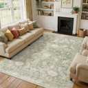 jinchan 8x10 Vintage Floral Rug, Washable Non Slip, Sage Green