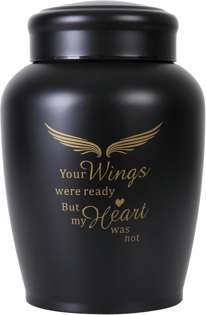 Urns for Ashes Adult Male Female,Large Black Angel Cremation Urn Human Ashes for Women Men,Holds Up to 180 LBS