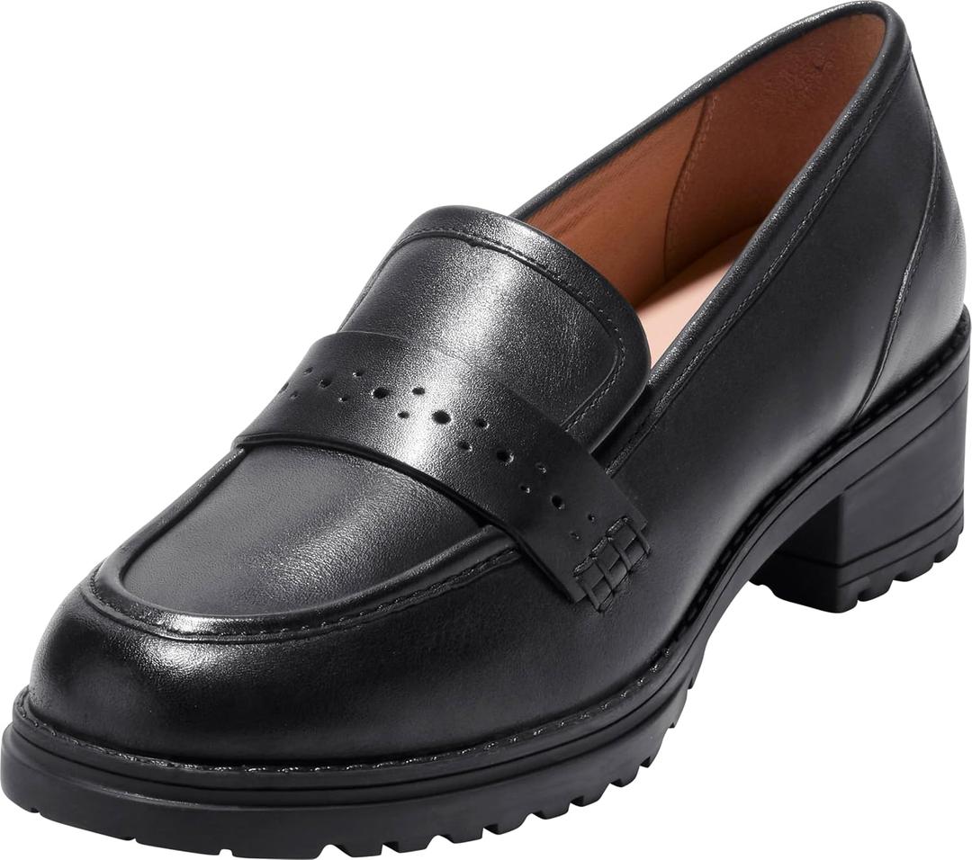Cole Haan Women's Corrinne Lug Penny Loafers, Black Leather, 9-B US