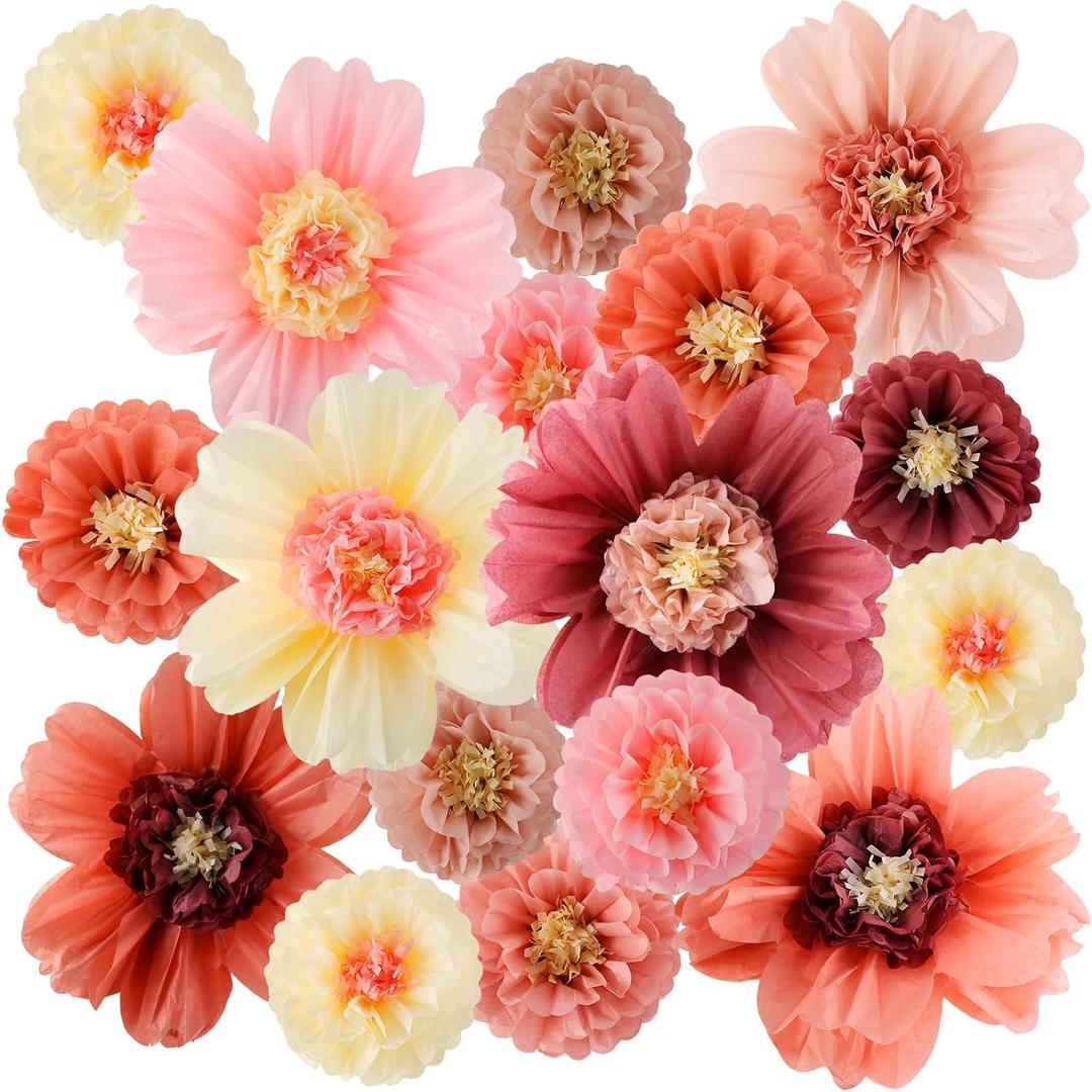 Crowye 12 Pcs Large Colorful Tissue Paper Flowers Decorations 20" Giant Fiesta Crepe Paper Flowers for Wall Decor Backdrop Mexican Wedding Birthday Baby Shower Carnival Party Craft (Vintage Color)