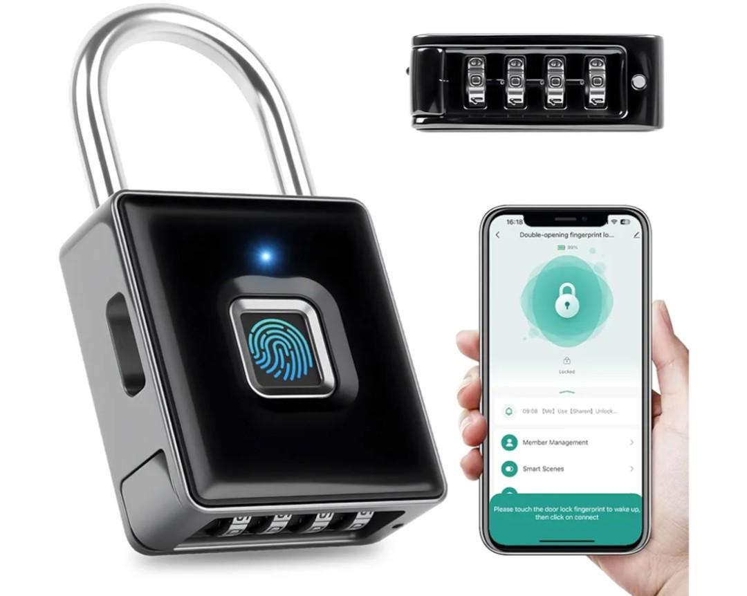 Fingerprint Padlock - Biometric Gym Lock with APP Unlock, Smart Locks for Lockers with Code, Waterproof Keyless Fingerprint Lock for Gym, School