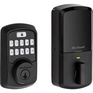 Kwikset 99420-003 Aura Bluetooth Programmable Keypad Door Lock Deadbolt Featuring SmartKey Security, Iron Black