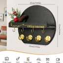 Key Holder for Wall, Key and Mail Holder Organizer - Key Holder Wall Mount with Bouquet Shelf and Key Hooks, Round Wooden Rustic Key Rack for Entryway and Home Decor (Black)