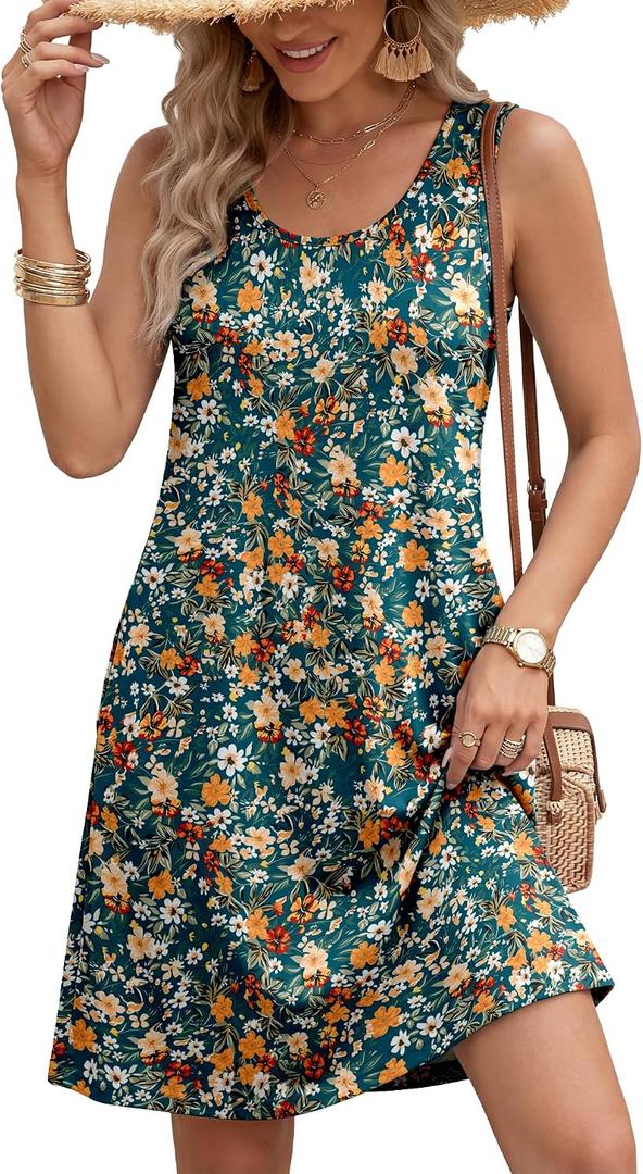 LUXVEER Summer Dress for Women 2026 Sleeveless Floral Boho Sundress Swimsuit Coverup Casual Loose Beach Vacation Outfits (S)