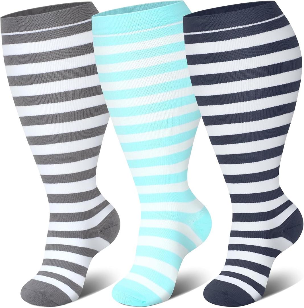 Genovega 3 Packs Wide Calf Compression Socks for Women Men Knee Hight S/M-4XL for Gifts (S)