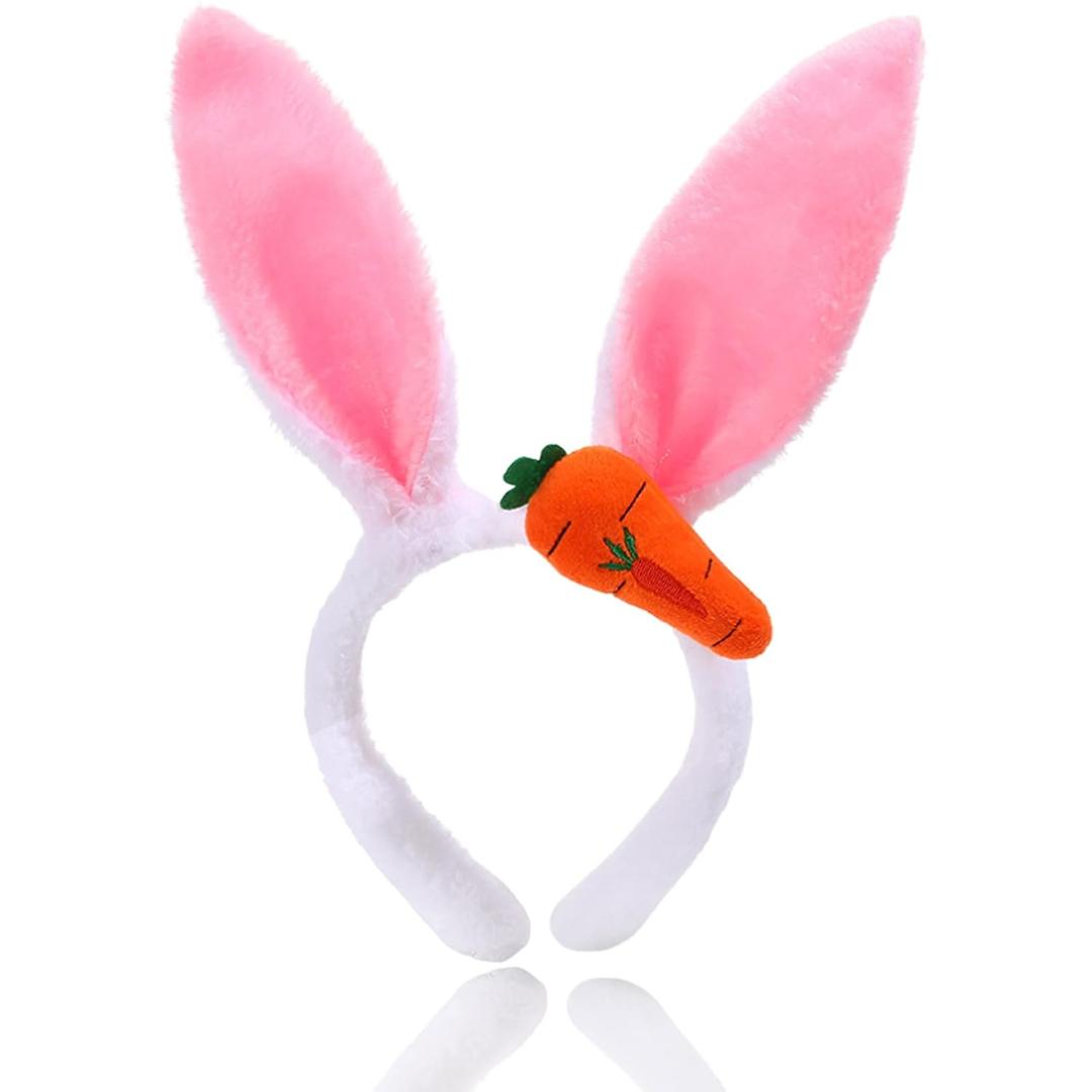 4 x QDTK Easter Bunny Ears Headbands Easter Rabbit Ear Carrot Hairband Pink Cute Rabbit Ears Hair Band Headpiece for Easter Birthday Party for Women and Girls