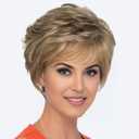 XIUFAXIRUSI XIUFAXIRUSI Highlight Short Curly Brown Wigs for White Women Pixie Cut Gold Brown Wig Heat Resistant Synthetic Short Hair Wig with Bangs for Daliy