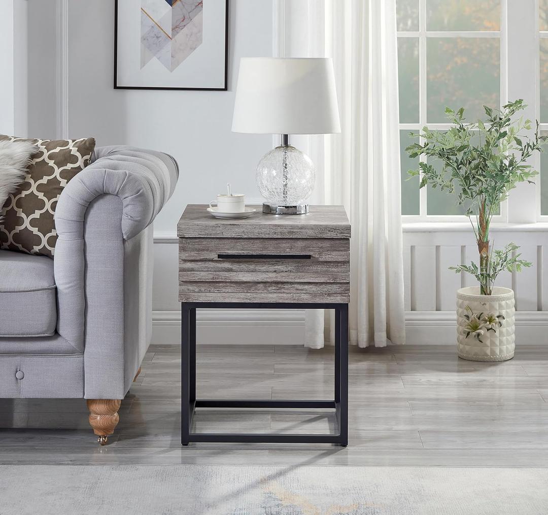 Roundhill Furniture Celestial Contemporary Storage End Table, Gray (Grey)