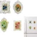 4-Pack Vintage Fridge Magnets Frame 3D Epoxy Flowers, Handmade Resin Magnetic Picture Frame Decor (White)