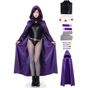 Halloween Cosplay Costume Deluxe Jumpsuit Cloak Belt Suit Women's Cosplay Costume Purple (Medium)