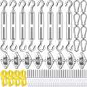 Tandefio 92 Pcs Sun Shade Sail Hardware Kit Heavy Duty Anti Rust Retractable Stainless Steel Outdoor Shade Sail for Triangle Rectangle Installation (Silver)