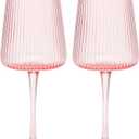 Paris Hilton Ribbed Wine Glass, Elegant Fluted Glassware, Perfect for Red Wine or White Wine, 1 18-Ounce, Pink