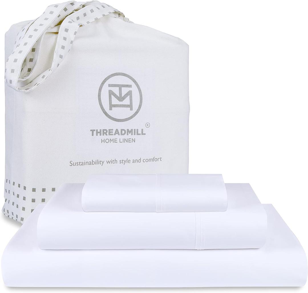 Threadmill Luxury 800 Thread Count 100% Cotton Sheets - Sateen Weave Twin XL Bed-Sheets, Better Than Egyptian Cotton,3 Pc Solid Bedding Set (Hotel White), Fits 15" Deep Pocket