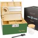 Lockable Storage Box with Combination Lock Compact Bamboo Wooden Organizer with Tray, Discreet Private Storage for Home (Bin Size:9.5 x 7.1 x 5.3 in) (Green)