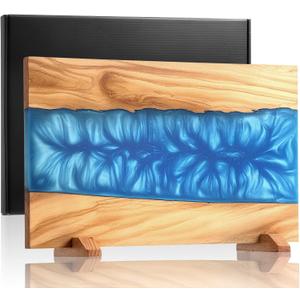 Annie & Mia Design Blue Epoxy Resin Magnetic Knife Holder Block Made of Premium Olive Wood without Knives Decorative Kitchen Knife Block Resin River Design, Wooden Knife Block Strong Magnets