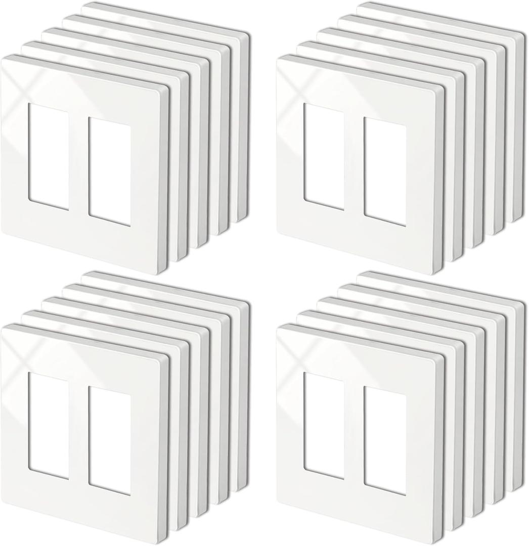 20 Pack BESTTEN 2-Gang Screwless Wall Plate, USWP4 Glossy Off White, Decorator Outlet Cover, H4.69 x W4.73, Faceplate for Light Switch, Dimmer, USB, GFCI, Receptacle