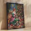 Victorian Lady and Dog Jigsaw Puzzles 1000 Pieces Christmas Tree Art Jigsaw Puzzles for Challenging Family Activity Games DIY Handwork Puzzle for Home Wall Decor Gifts 20x27 Inches (Santa-09)