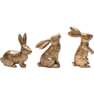DN DECONATION Golden Polyresin Bunny Decor Rabbit Figurines, Easter Bunny Statue Set of 3 for Spring Tabletop Decor (Golden Polyresin(set of 3))