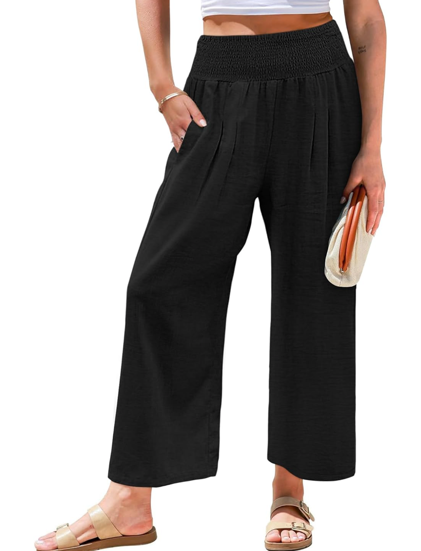 Angerella Women's Wide Leg Pants Casual High Waisted Palazzo Pants Summer Flowy Beach Lounge Trousers with Pockets