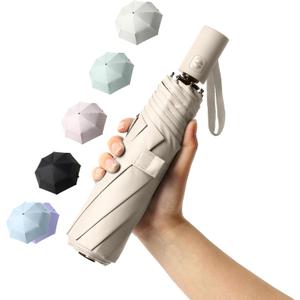 BAODINI Small UV Protection Travel Umbrella Compact for Rain and Sun UPF 50+ Windproof Portable 42 inch Umbrella for Women and Men (1-Beige)