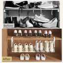 Expandable Shoe Rack Organizer for Cabinet, Adjustable Hanging Under Shelf Storage, Sturdy Round Tube Design, Space Saving Shoe Shelf for Closet, Entryway, Laundry Room, White