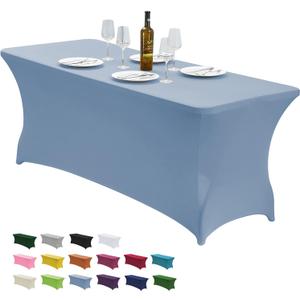 CWK 6FT Waterproof Stretch Spandex Table Cover for Rectangular Tables - Elastic Fitted Tablecloth for Folding Tables,Wrinkle Resistant Table Cloth for Parties, Weddings, Banquets & Events (Sky Blue)