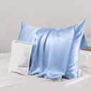 Real 23 Momme 100% Silk Pillowcase for Hair and Skin, Both Sides Cooling Premium Grade 6A+ Mulberry Silk Pillow Case with Zipper,(Standard 20"x29", Light Blue), Pack Of 2