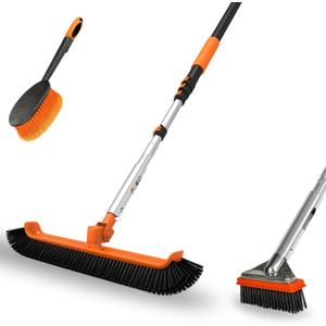 LAANPOLE 4-in-1 Pool Brush with Pole, Heavy Duty 18" Pool Brush Head, 5" Stainless Steel Brush and Hand-Held Pool Scrub Brush for Inground & Above Ground Pools, Pool Scrubber Brush with 16FT Pole