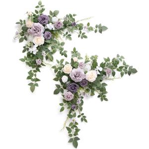 Ling's moment 2PCS Artificial Flower Garland Light Purple Floral Swags Wedding Arch Flowers Lilac Table Centerpieces Decoration Rose Garlands Greenery Arrangements for Sweetheart/Head Table Decor