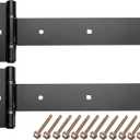T-Strap Gate Hinges 12 in, Heavy Duty Tee Hinge, T-Door Hinges, 180 Opening Gate Strap Hinges, Black Wrought Hardware for Wooden Fences, Yard,Barn Door, Shed Doors,2 Pcs(Patent Pending)