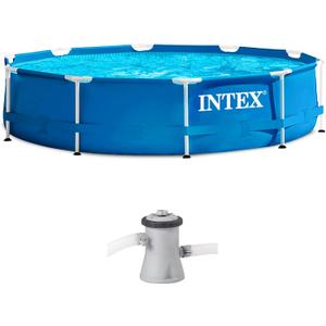 INTEX 28201EH Metal Frame Above Ground Swimming Pool Set: 10ft x 30in  Includes 330 GPH Cartridge Filter Pump  Puncture-Resistant Material  Rust Resistant  1185 Gallon Capacity (Blue)