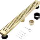 32 Inch Linear Shower Drain, Brushed Gold Shower Drain, Removable Grate, 304 Stainless Steel, Easy to Install and Clean for Bathrooms (Drain Base Not Included), LSD-29A-32G