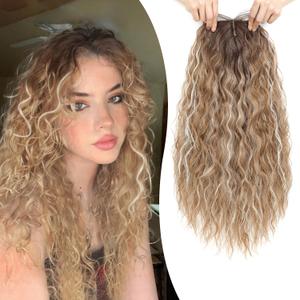 UDU Hair Topper, Ombre 20inch Curly Synthetic Wiglet for Thinning Hair, Changing Hairstyle, Boosting Confidence (Light Brown with Highlights)