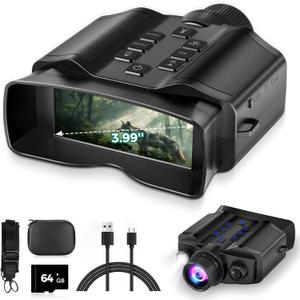 Night Vision Goggles for Adults, 3.99" HD Screen & 10000mAh Rechargeable, 4K Night Vision Binoculars with 64GB Card for Hunting Camping Surveillance (Dark Gray)