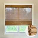 LETAU Cordless Wood Window Shades Blinds, Bamboo Sheer Light Filtering Woven Roman Shades, Walnut Beige, 21" W x 48" L