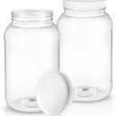 ZOOFOX 2 Pack Plastic Jars with Lids, 1 Gallon Wide Mouth Storage Containers, Empty Plastic Jars for Kitchen & Household Storage of Dry Goods, Peanut, Candy, Noodles