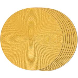 FunWheat Round Braided Placemats Set of 8 Place Mats for Dining Table Woven Washable Non-Slip Table Mats 15 Inch(Yellow,8pcs)