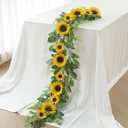 Mizii Artificial Sunflower Garland 6FT Fake Silk Sunflowers Flower Garland Autumn Hanging Vines Decorations for Kitchen Table Centerpieces Room Wall Party Wedding Birthday Fall Decor (Yellow)
