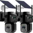 Uniter Dual Lens Solar Security Cameras Wireless Outdoor,5G/2.4G WiFi, 360 View Pan/Tilt Home Security Camera with 6MP Color Night Vision/PIR Motion Detection/Spotlight Siren/2-Way Audio(2Pack)