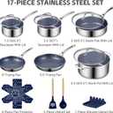 Ammeloo 17 Pcs Pots and Pans Set Non Stick, Stainless Steel Cookware Set