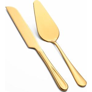 Cake Cutting Set for Wedding, Pie Server, Stainless steel Wedding Cake Knife and Server set, Golden Cake Cutter for Birthday, Parties and Events (Gold Serving Set)