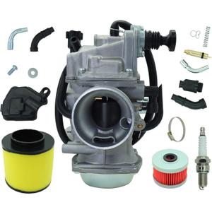 TRX300 Carburetor for Honda 300 TRX300FW Fourtrax Carb ATV 1988-2000 with Parts Air filter& Oil filter Spark Plug Choke Cable Valve Plunger Kit